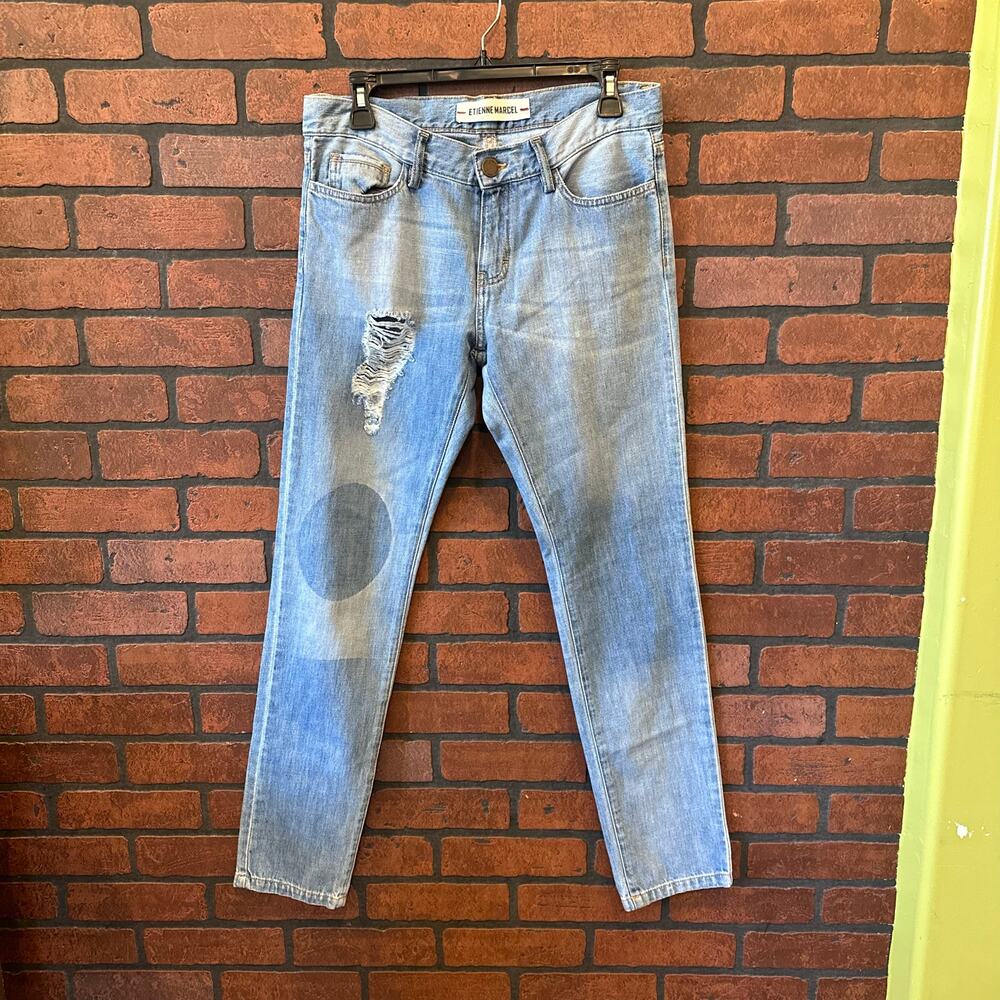 Etienne Marcel Distressed Boyfriend Jeans - Stone Wash - Size 28 Cowboy Rodeo